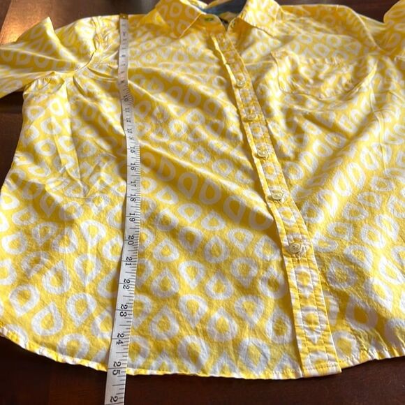 Talbots | Yellow Teardrop Cotton Button Down Roll Tab Blouse | PXL - Picture 5 of 12